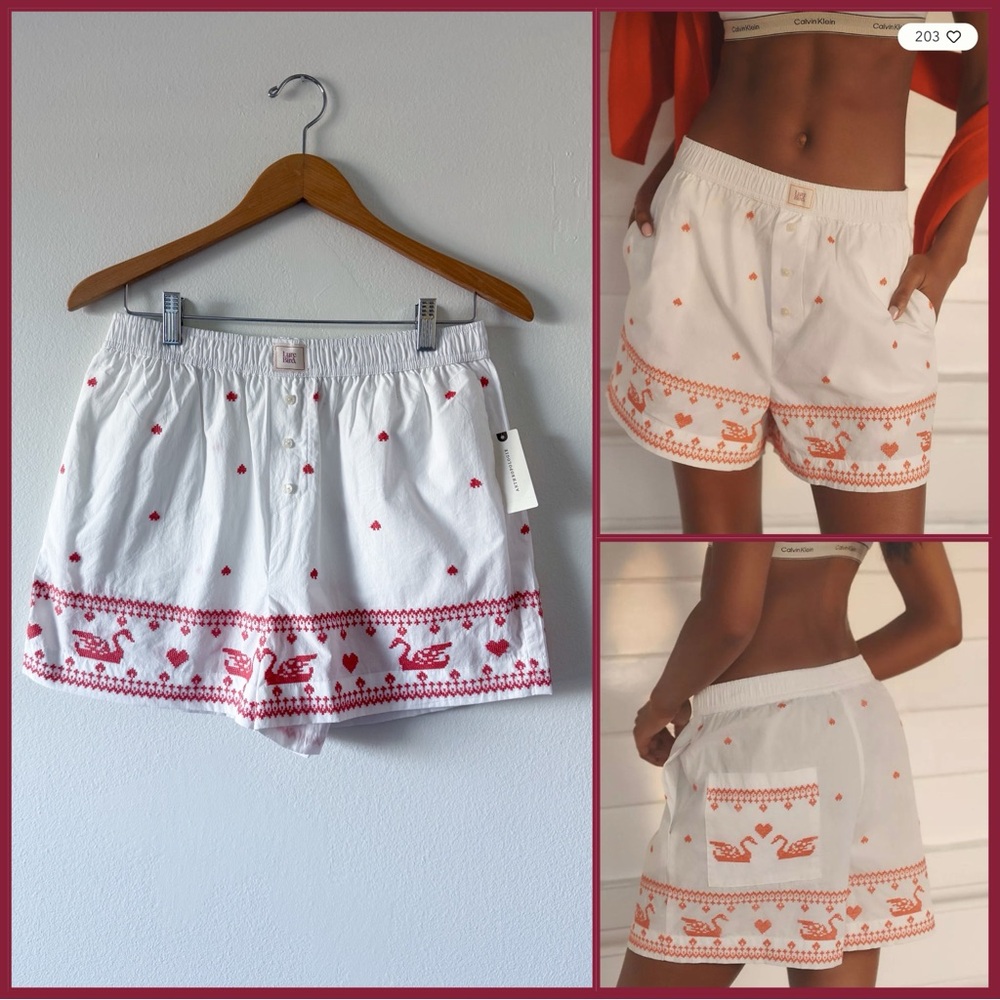 NWT Anthropologie x LyreBird Cross-Stitch Boxer Shorts Size Small Ivory Combo ❤️